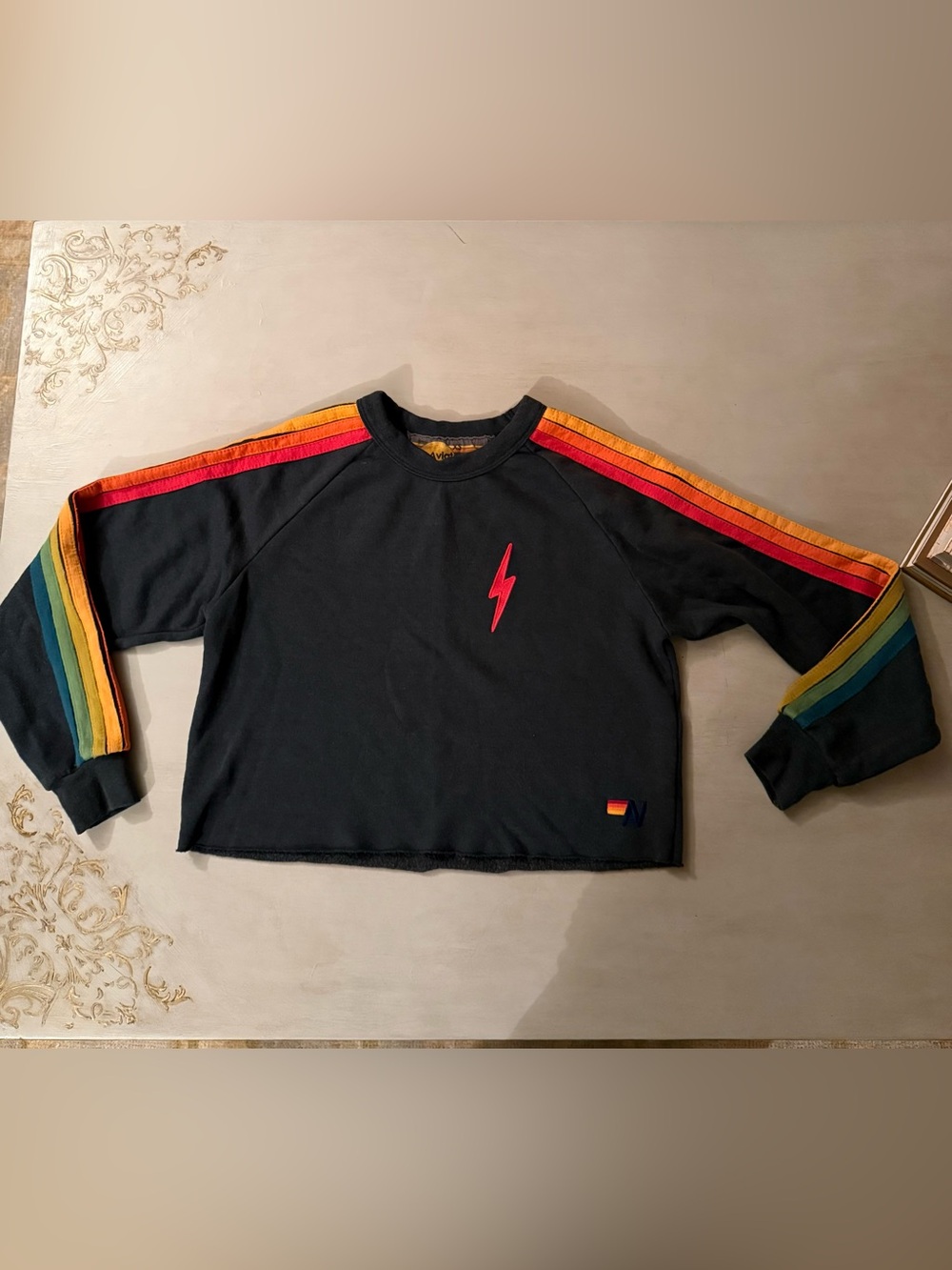Aviator Nation Bolt Embroidery Classic Cropped Crew Sweatshirt